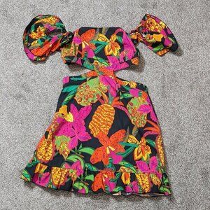 Women's SHEIN Multi-Color Floral Mini Dress; Cut-Outs & Ruffles; Size M, 6
